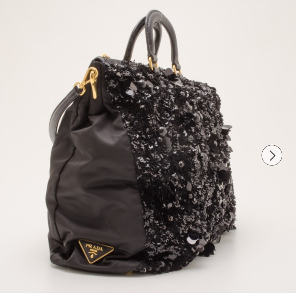 Authentic Prada Black Sequin Tote with Gold Hardware Fair
